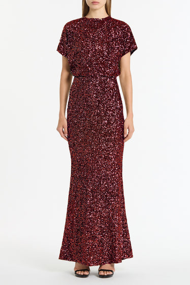 CHERRY CRUSHED SEQUIN DRAPE TOP