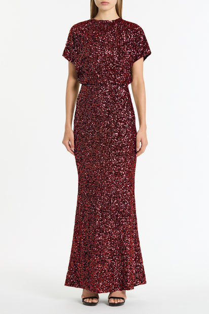 CHERRY CRUSHED SEQUIN DRAPE TOP