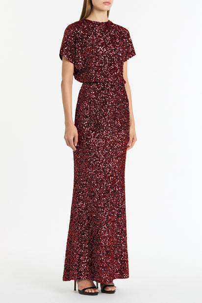 CHERRY CRUSHED SEQUIN DRAPE TOP