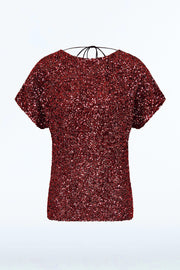 CHERRY CRUSHED SEQUIN DRAPE TOP