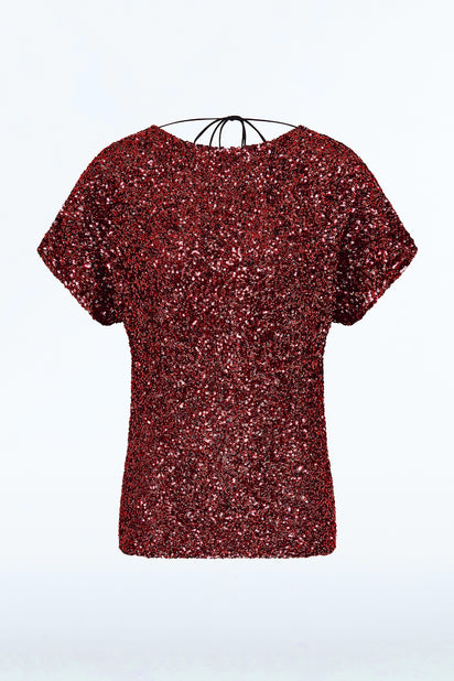 CHERRY CRUSHED SEQUIN DRAPE TOP