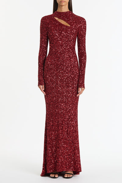 carla zampatti sequin dress Carla Zampatti - - High Neck Crushed Sequin Gown - Silver - AU 16