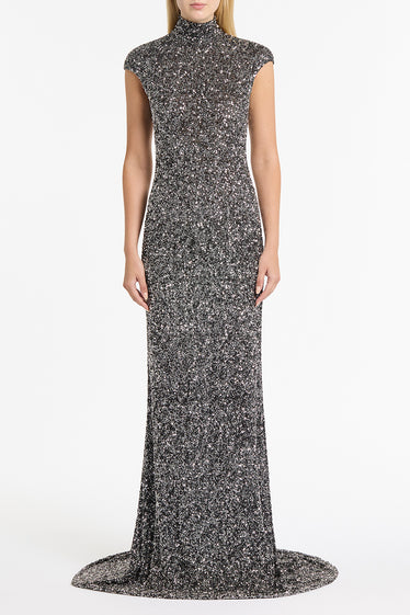 CHROME CRUSHED SEQUIN POLO GOWN
