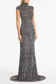 CHROME CRUSHED SEQUIN POLO GOWN
