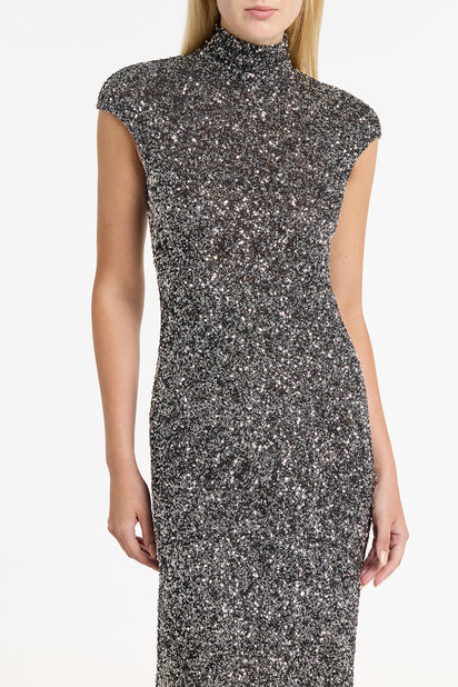 CHROME CRUSHED SEQUIN POLO GOWN