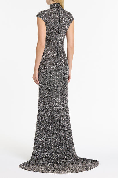 CHROME CRUSHED SEQUIN POLO GOWN