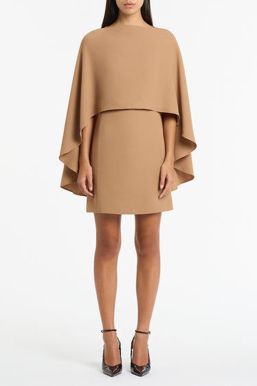 CINNAMON CREPE CAPE MINI DRESS