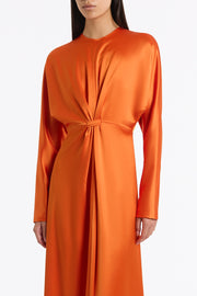 CLEMENTINE SATIN ACETATE DRAPED SOFT SLEEVE DRESS