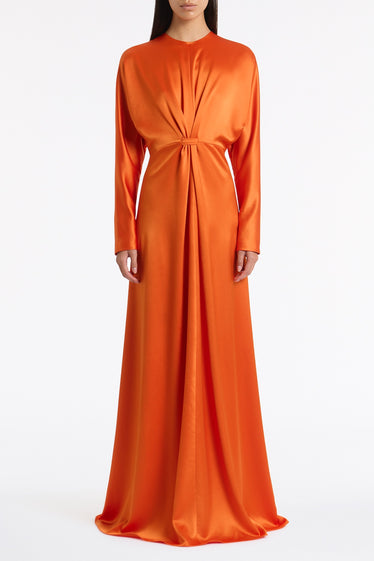 CLEMENTINE SATIN ACETATE DRAPED SOFT SLEEVE DRESS