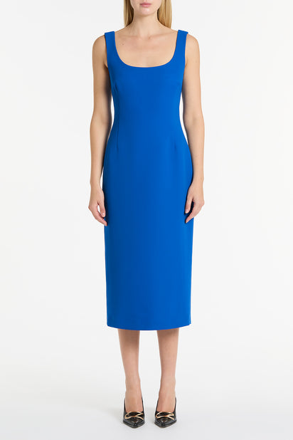 COBALT CREPE SQUARE NECK DRESS