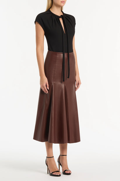 COCOA FAUX LEATHER FLOUNCE SKIRT
