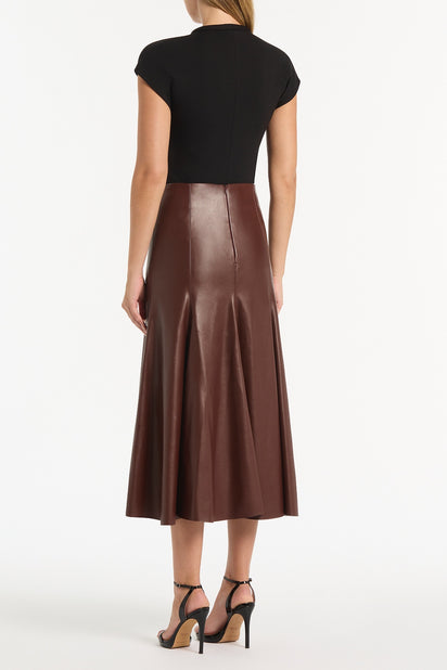 COCOA FAUX LEATHER FLOUNCE SKIRT