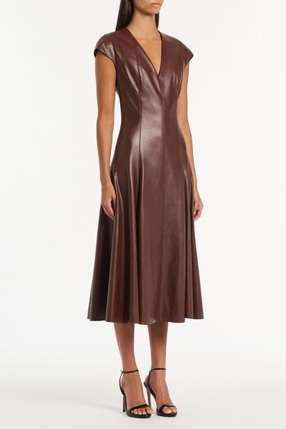 COCOA FAUX LEATHER PANEL DRESS