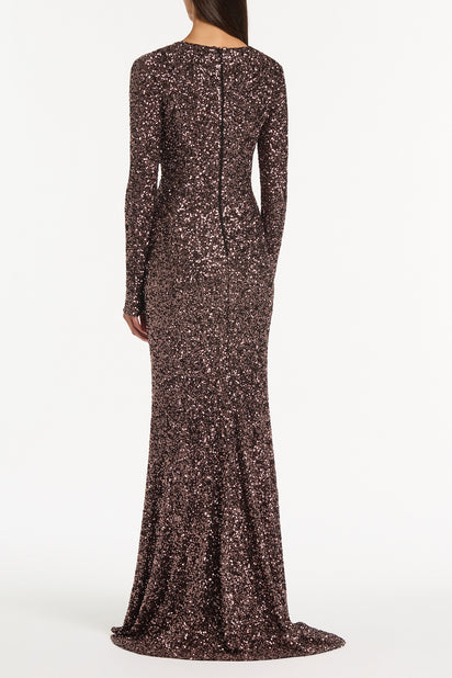 COPPER SEQUIN TWIST FRONT GOWN