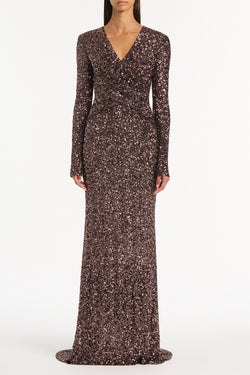 COPPER SEQUIN TWIST FRONT GOWN