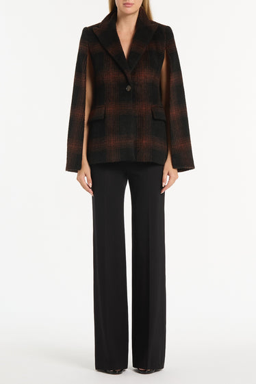 COCOA WOOL CHECK CAPE