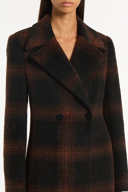 COCOA WOOL CHECK COAT