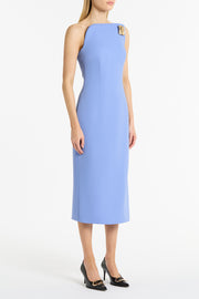 CORNFLOWER CREPE ASYMMETRIC DRESS