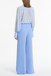 CORNFLOWER CREPE HIGH WAISTED WIDE LEG PANT