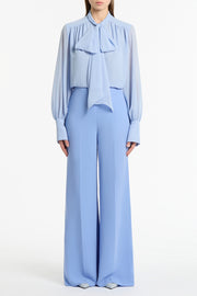 CORNFLOWER CREPE HIGH WAISTED WIDE LEG PANT