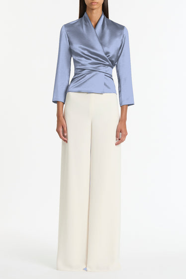 CORNFLOWER SATIN WRAP TOP