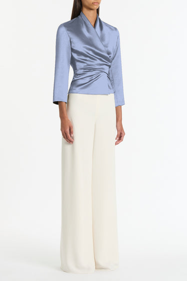 CORNFLOWER SATIN WRAP TOP