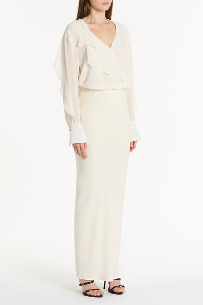 CREAM GEORGETTE FLUTED BLOUSE