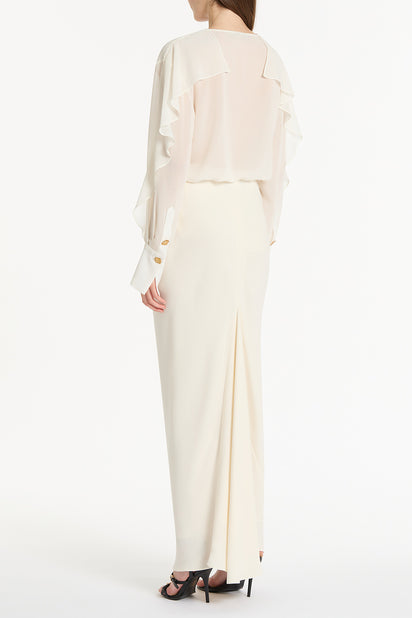 CREAM GEORGETTE FLUTED BLOUSE