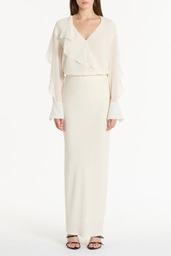CREAM GEORGETTE FLUTED BLOUSE