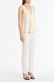 CREAM GEORGETTE FLUTED TANK