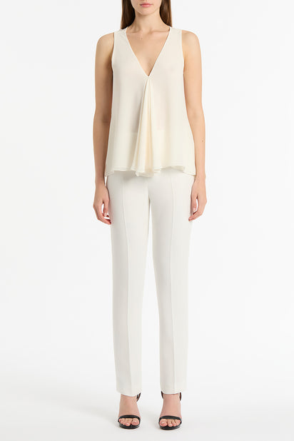 CREAM GEORGETTE FLUTED TANK