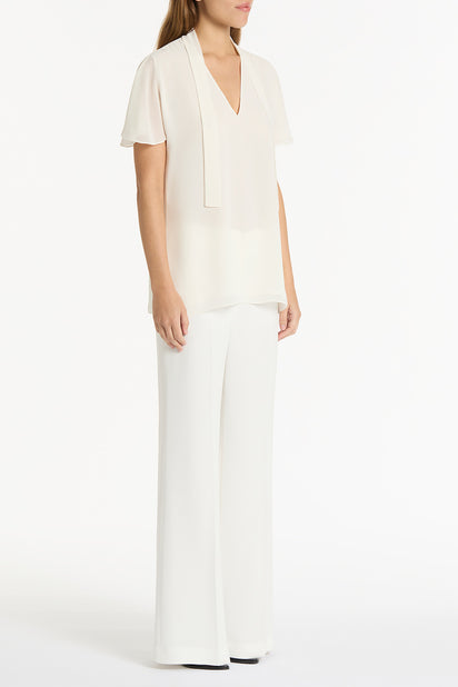 CREAM GEORGETTE FLUTED TIE TOP