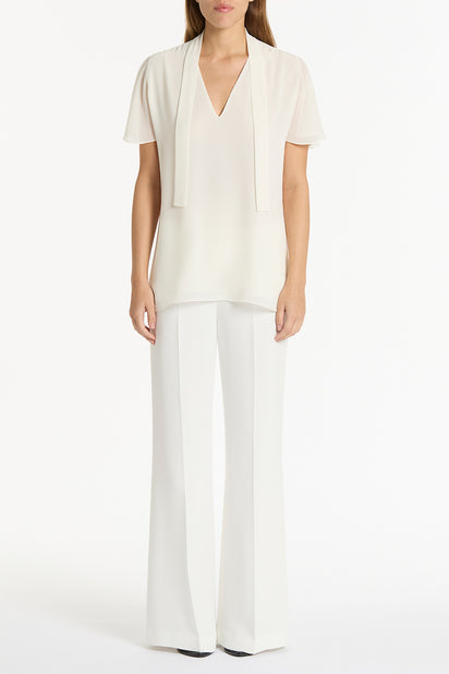 CREAM GEORGETTE FLUTED TIE TOP