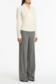 CR�ME LOOPED KNIT SHAWL WRAP TOP