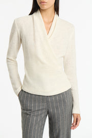 CR�ME LOOPED KNIT SHAWL WRAP TOP