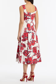 CRIMSON BOUQUET SATEEN PANELLED MIDI DRESS