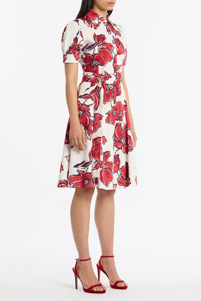 CRIMSON BOUQUET SATEEN SHIRT DRESS