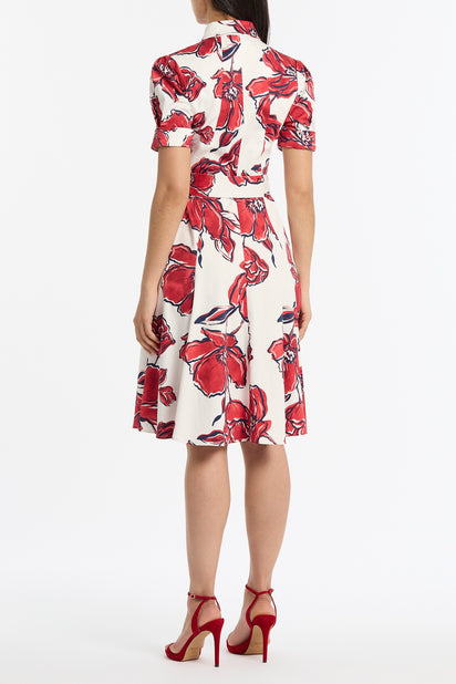 CRIMSON BOUQUET SATEEN SHIRT DRESS