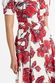 CRIMSON BOUQUET SATEEN SHIRT DRESS