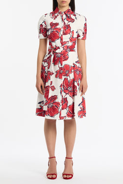 CRIMSON BOUQUET SATEEN SHIRT DRESS