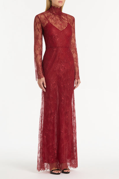 DAHLIA RED LACE LONG SLEEVE GOWN