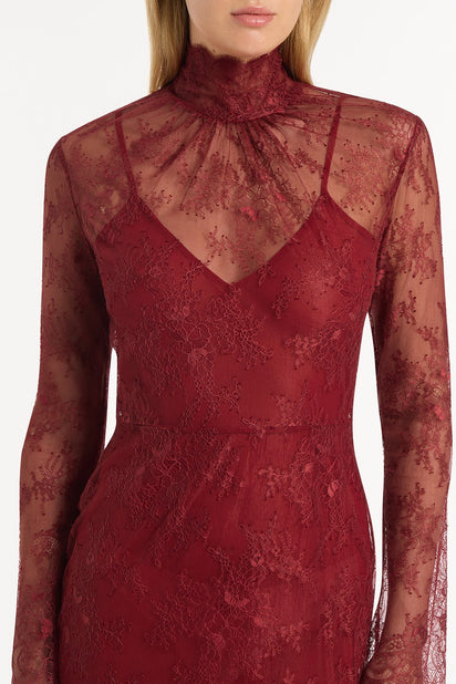 DAHLIA RED LACE LONG SLEEVE GOWN