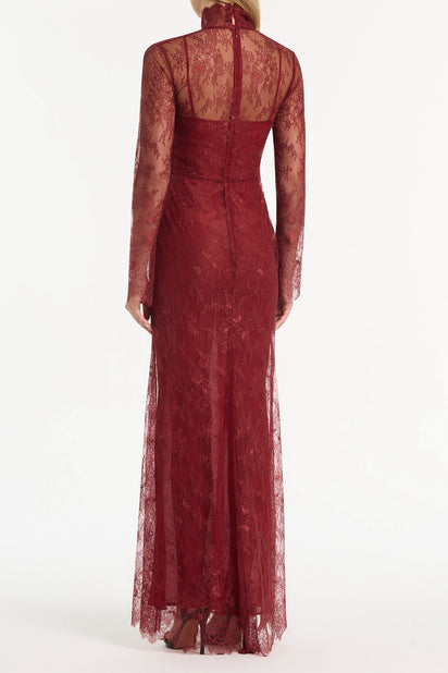 DAHLIA RED LACE LONG SLEEVE GOWN