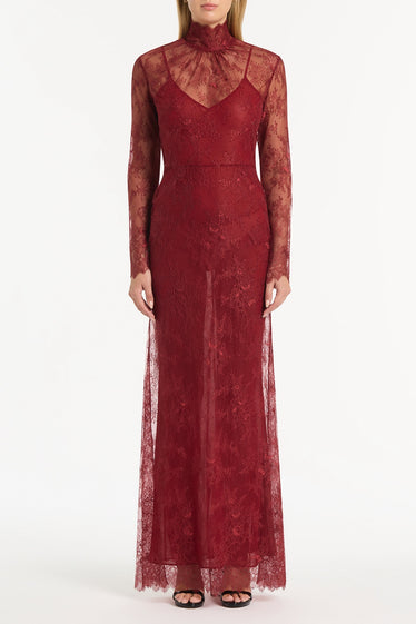 DAHLIA RED LACE LONG SLEEVE GOWN