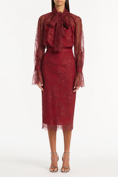 DAHLIA RED LACE TIE FRONT BLOUSE