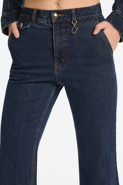 DARK INDIGO BOOTLEG DENIM JEANS