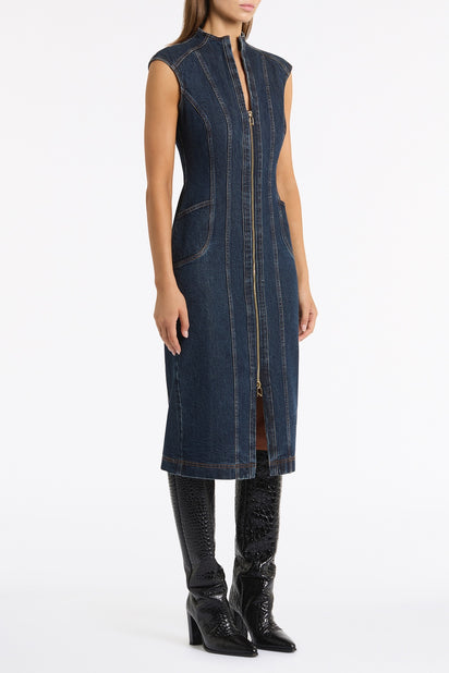 DARK INDIGO DENIM PANEL DRESS