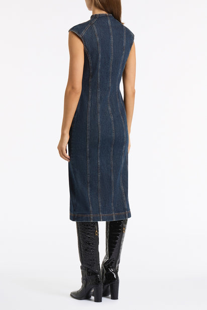 DARK INDIGO DENIM PANEL DRESS