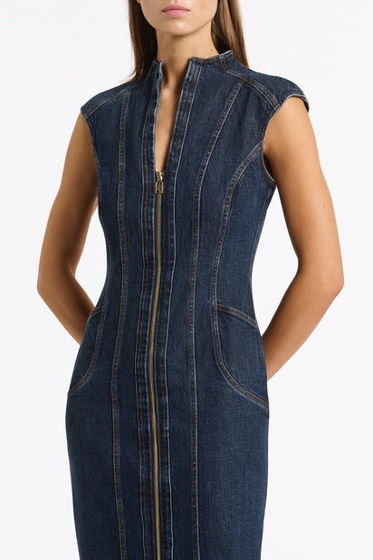 DARK INDIGO DENIM PANEL DRESS