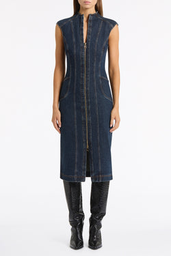 DARK INDIGO DENIM PANEL DRESS
